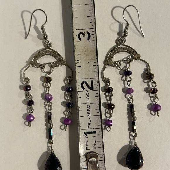 Boho Chic Silver and Purple Dangle Earrings - Picture 8 of 12
